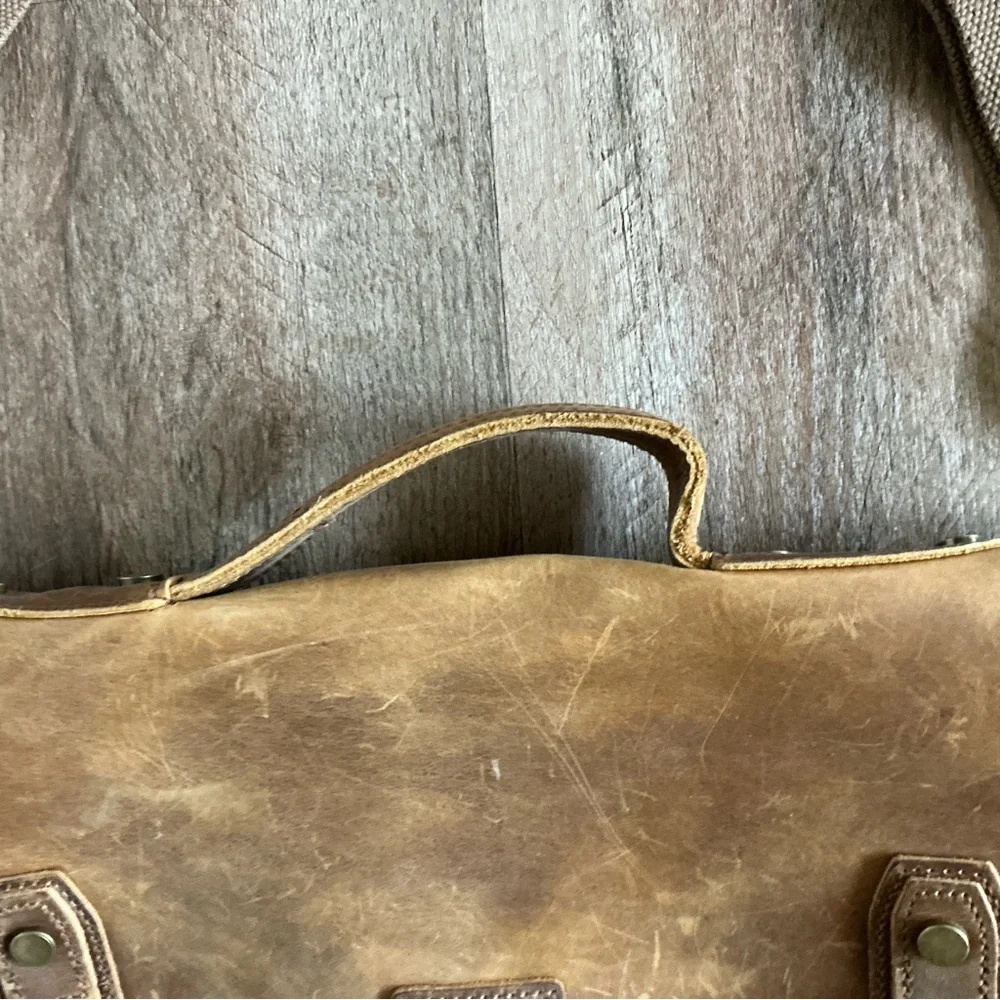 Messenger Bag VASCHY Brown Leather Denim Canvas Computer Pockets Crossbody Tote